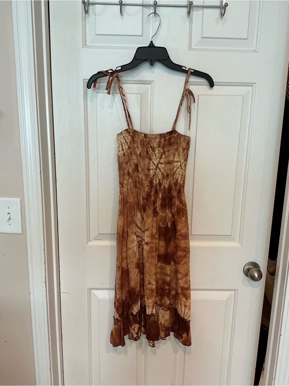ALOHA Collection Brown Tie-Dye Midi Dress with Adjustable Shoulder Ties